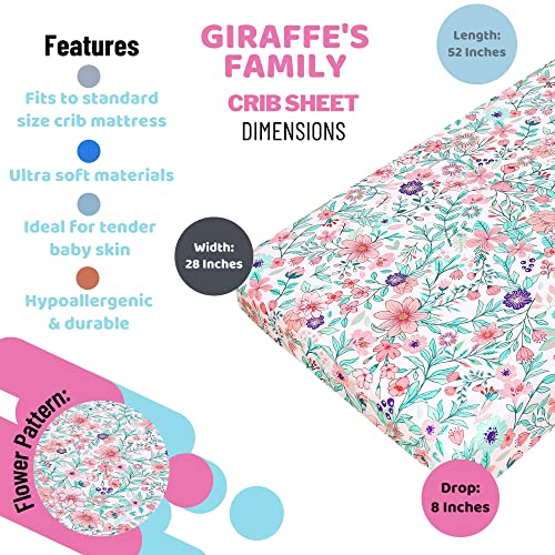 Product: Baby Bees 4 Pieces Giraffe's Family Crib Bedding Sets for Boys and Girl | Baby Bedding Set of 2 Crib Sheets, Quilt, Dust Ruffle for Standard Size Crib