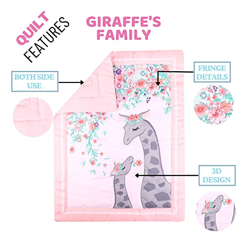Product: Baby Bees 4 Pieces Giraffe's Family Crib Bedding Sets for Boys and Girl | Baby Bedding Set of 2 Crib Sheets, Quilt, Dust Ruffle for Standard Size Crib