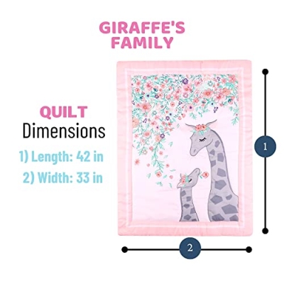 Product: Baby Bees 4 Pieces Giraffe's Family Crib Bedding Sets for Boys and Girl | Baby Bedding Set of 2 Crib Sheets, Quilt, Dust Ruffle for Standard Size Crib