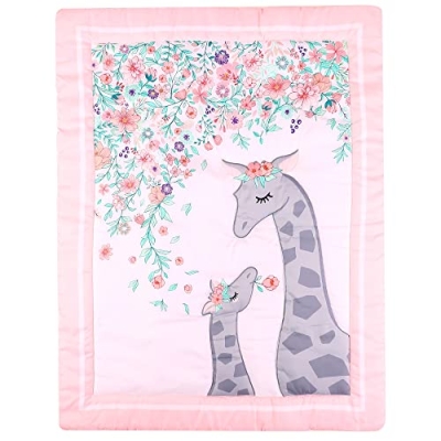 Product: Baby Bees 4 Pieces Giraffe's Family Crib Bedding Sets for Boys and Girl | Baby Bedding Set of 2 Crib Sheets, Quilt, Dust Ruffle for Standard Size Crib