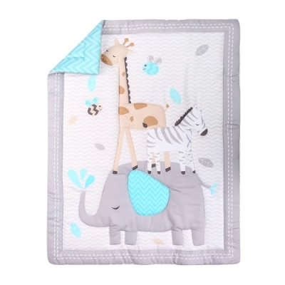 Baby Bees Animals Crib Bedding Set, Boys Girls 4 Piece Nursery Set, Quilt Sheet Dust Ruffle Wall Decal, Standard Size Crib 52x28 14 Product: Baby Bees Animals 4 Pieces Crib Bedding Sets for Boys and Girls | Baby Bedding Crib Set of Sheet, Quilt, Dust Ruffle & Wall Decal Set for Standard Size