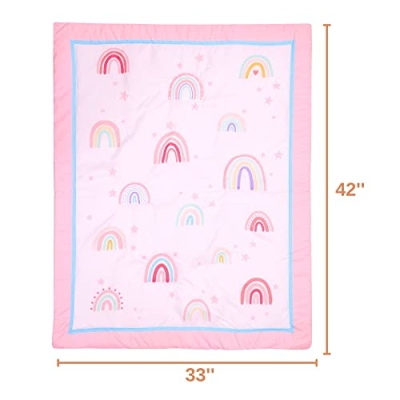Product: Baby Bees Rainbows 4 Pieces Crib Bedding Sets for Boys & Girls | Baby Bedding Set of Crib Sheet, Quilt, Dust Ruffle for Standard Size Crib