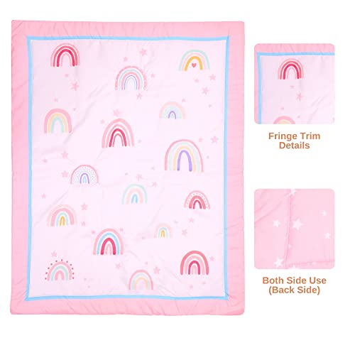 Product: Baby Bees Rainbows 4 Pieces Crib Bedding Sets for Boys & Girls | Baby Bedding Set of Crib Sheet, Quilt, Dust Ruffle for Standard Size Crib