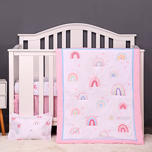 Product: Baby Bees Rainbows 4 Pieces Crib Bedding Sets for Boys & Girls | Baby Bedding Set of Crib Sheet, Quilt, Dust Ruffle for Standard Size Crib