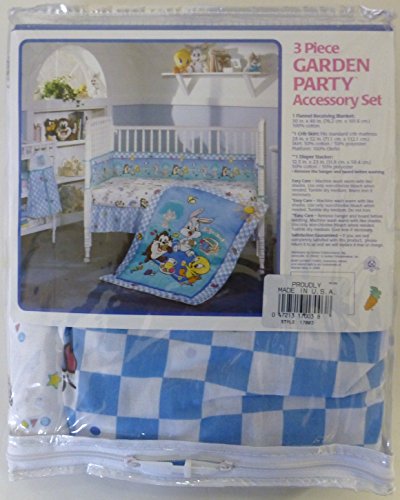 Baby Looney Tunes Nursery Accessory Set, Crib Skirt, Flannel Receiving Blanket, Diaper Stacker, 30x40in 12.5x23in 28x52in 1 Product: Baby Looney Tunes 3 Piece Garden Party Accessory Set - Crib Skirt, Flannel Receiving Blanket, Diaper Stacker