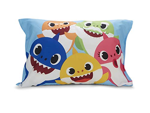 Baby Shark Toddler Bed Set, Reversible Comforter, Matching Sheets, Pillowcase, Boys Girls Nursery Bedding, 58x42 in এই 5 Product: Baby Shark 4-Piece Toddler Bed Set including Super Soft Matching Sheets Set, Pillowcase, and Reversable Comforter For Boys and Girls - (Offical Product)