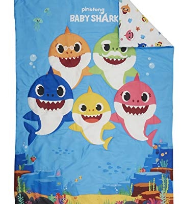 Baby Shark Toddler Bed Set, Reversible Comforter, Matching Sheets, Pillowcase, Boys Girls Nursery Bedding, 58x42 in এই 8 Product: Baby Shark 4-Piece Toddler Bed Set including Super Soft Matching Sheets Set, Pillowcase, and Reversable Comforter For Boys and Girls - (Offical Product)