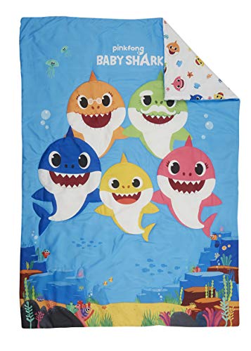 Baby Shark Toddler Bed Set, Reversible Comforter, Matching Sheets, Pillowcase, Boys Girls Nursery Bedding, 58x42 in এই 1 Product: Baby Shark 4-Piece Toddler Bed Set including Super Soft Matching Sheets Set, Pillowcase, and Reversable Comforter For Boys and Girls - (Offical Product)