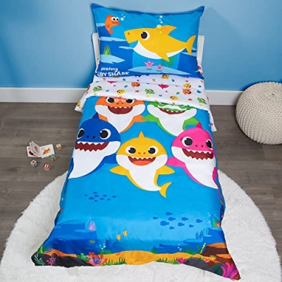 Product: Baby Shark 4-Piece Toddler Bed Set including Super Soft Matching Sheets Set, Pillowcase, and Reversable Comforter For Boys and Girls - (Offical Product)
