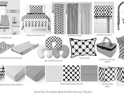 Bacati Black White Crib Bedding Set, Dots Stripes 10 Piece, 2 Fitted Sheets, Breathable Cotton Percale, 10 pc 17 Product: Bacati - Dots Stripes Black White 10 pc Crib Bedding Set with 2 Crib Fitted Sheets