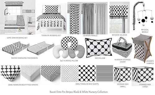 Bacati Black White Crib Bedding Set, Dots Stripes 10 Piece, 2 Fitted Sheets, Breathable Cotton Percale, 10 pc 8 Product: Bacati - Dots Stripes Black White 10 pc Crib Bedding Set with 2 Crib Fitted Sheets