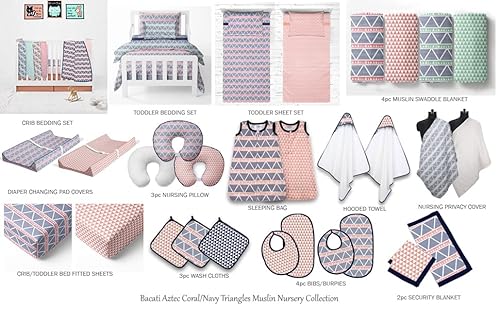 Bacati Girls Triangles Coral Navy Crib Bedding Set, 10 Piece Nursery Set, 4 Swaddling Blankets, 100% Muslin Percale 10 Piece 7 Product: Bacati - Girls Triangles Coral Navy 10 Piece Crib Bedding Set with 4 Swaddling Blankets