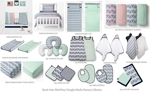 Bacati Girls Triangles Mint Navy 10 Piece Crib Bedding Set, 4 Muslin Swaddling Blankets, Nursery Bedding Set 10 Piece 7 Product: Bacati - Girls Triangles Mint Navy 10 Piece Crib Bedding Set with 4 Swaddling Blankets