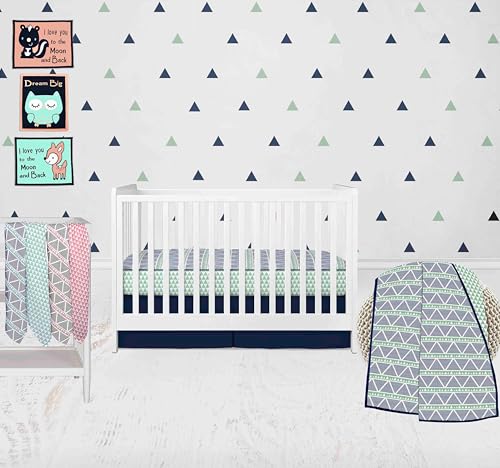 Bacati - Girls Triangles Mint Navy 10 Piece Crib Bedding Set with 4 Swaddling Blankets - Crib Bedding Sets Product: Bacati - Girls Triangles Mint Navy 10 Piece Crib Bedding Set with 4 Swaddling Blankets