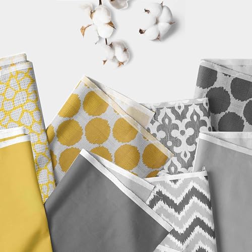 Product: Bacati - Ikat Dots Giraffe Yellow Gray Muslin 10 Piece Crib Set with 3 Wall hangings & 4 Muslin Swaddles