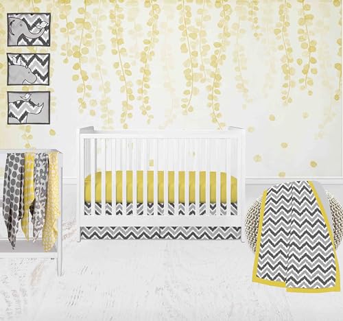 Product: Bacati - Ikat Dots Giraffe Yellow Gray Muslin 10 Piece Crib Set with 3 Wall hangings & 4 Muslin Swaddles