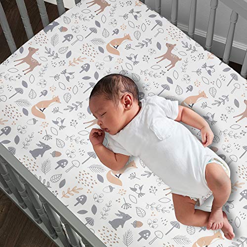 Woodland Forest Crib Bedding Set, 3 Piece Quilt Fitted Sheet Bed Skirt, Deer Nature Print, 28x52in 5 Product: Bedtime Originals 3 Piece Crib Bedding Set, Deer Park, Multicolor