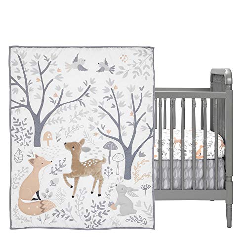 Woodland Forest Crib Bedding Set, 3 Piece Quilt Fitted Sheet Bed Skirt, Deer Nature Print, 28x52in 1 Product: Bedtime Originals 3 Piece Crib Bedding Set, Deer Park, Multicolor