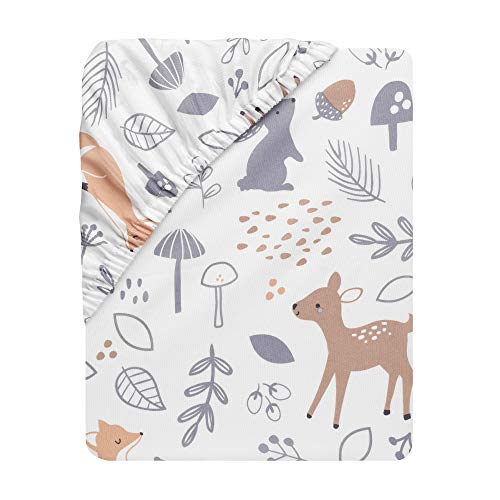 Woodland Forest Crib Bedding Set, 3 Piece Quilt Fitted Sheet Bed Skirt, Deer Nature Print, 28x52in 8 Product: Bedtime Originals 3 Piece Crib Bedding Set, Deer Park, Multicolor