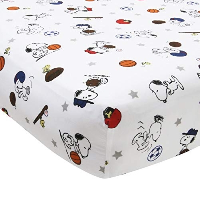 Bedtime Originals Snoopy Sports Blue Crib Bedding Set, 3 Piece Nursery Set, 35 x 44in Quilt, 10in Skirt, Standard Crib Sheet 6 Product: Bedtime Originals 3 Piece Snoopy Sports Bedding Set Blue