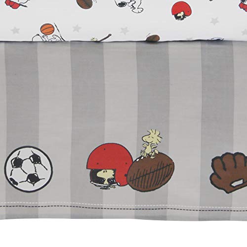 Bedtime Originals Snoopy Sports Blue Crib Bedding Set, 3 Piece Nursery Set, 35 x 44in Quilt, 10in Skirt, Standard Crib Sheet 3 Product: Bedtime Originals 3 Piece Snoopy Sports Bedding Set Blue