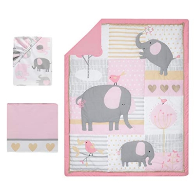 Bedtime Originals Eloise Pink 3 Piece Crib Bedding Set, Elephant Nursery Comforter Sheet Skirt, Baby Girl Bedding 6 Product: Bedtime Originals Eloise 3-Piece Crib Bedding Set, Pink (Pack of 1)