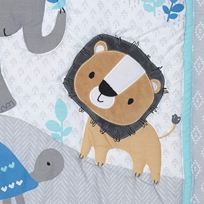 Jungle Fun Baby Crib Bedding Set, 3 Piece Blue Gray Quilt Fitted Sheet Skirt, Animal Nursery Bedding, 3 Piece Set 7 Product: Bedtime Originals Jungle Fun 3-Piece Crib Bedding Set, Blue/Gray(Pack of 1)