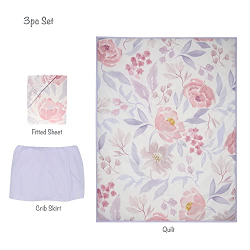 Lavender Floral Baby Crib Bedding Set, 3 Piece Quilt Fitted Sheet Crib Skirt, Pink Purple Botanical Nursery 5 Product: Bedtime Originals Lavender Floral 3-Piece Baby Crib Bedding Set - Pink/Purple