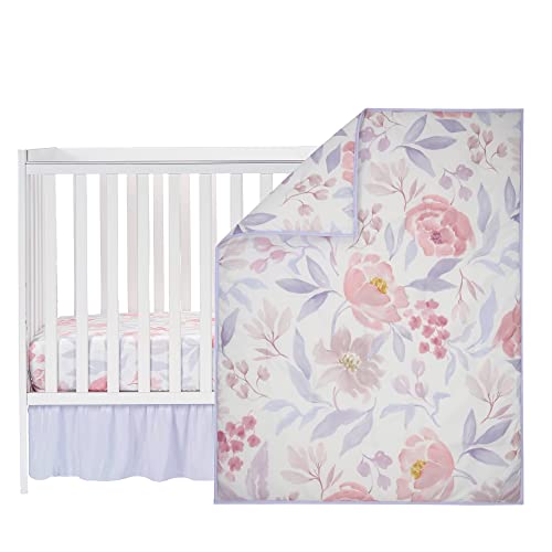 Lavender Floral Baby Crib Bedding Set, 3 Piece Quilt Fitted Sheet Crib Skirt, Pink Purple Botanical Nursery 1 Product: Bedtime Originals Lavender Floral 3-Piece Baby Crib Bedding Set - Pink/Purple