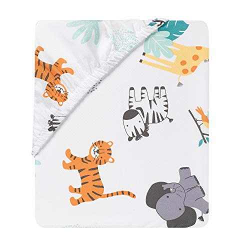 Safari Friends Crib Bedding Set, Jungle Animals 3 Piece Quilt Sheet Skirt, Gender Neutral Nursery 51in x 27in 7 Product: Bedtime Originals Mighty Jungle 3Piece Crib Bedding Set, Multicolor (283003V)