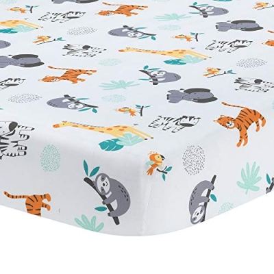Safari Friends Crib Bedding Set, Jungle Animals 3 Piece Quilt Sheet Skirt, Gender Neutral Nursery 51in x 27in 13 Product: Bedtime Originals Mighty Jungle 3Piece Crib Bedding Set, Multicolor (283003V)
