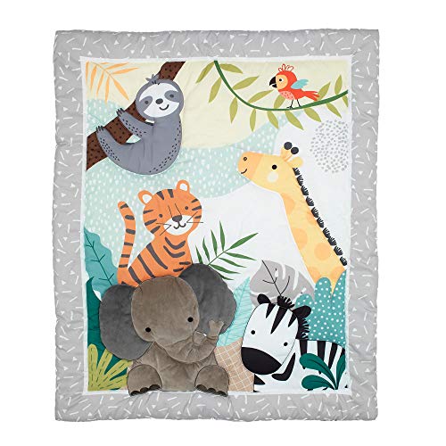 Safari Friends Crib Bedding Set, Jungle Animals 3 Piece Quilt Sheet Skirt, Gender Neutral Nursery 51in x 27in 2 Product: Bedtime Originals Mighty Jungle 3Piece Crib Bedding Set, Multicolor (283003V)