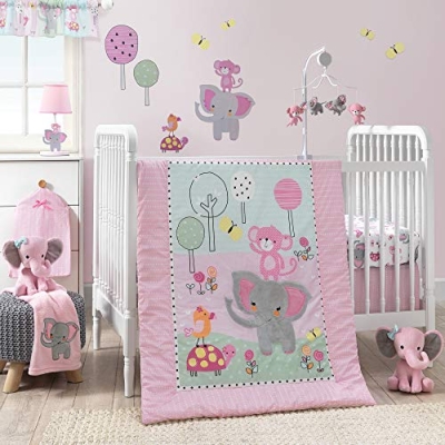 Product: Bedtime Originals Twinkle Toes Jungle Elephant 3 Piece Bedding Set, Pink/White