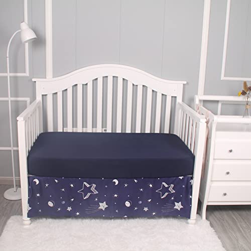 Navy Starry Night 3 Piece Crib Bedding Set, Cozy Comforter Fitted Sheet Crib Skirt, 3 Piece Crib Set 28x52in 3 Product: Belsden 3 Piece Crib Bedding Set for Baby Boys Girls, Classic Nursery Bedding Essential Including Comforter, Crib Sheet and Crib Skirt, Ultra Soft Cozy, Star Navy