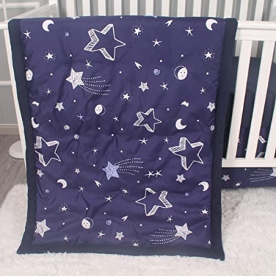 Navy Starry Night 3 Piece Crib Bedding Set, Cozy Comforter Fitted Sheet Crib Skirt, 3 Piece Crib Set 28x52in 13 Product: Belsden 3 Piece Crib Bedding Set for Baby Boys Girls, Classic Nursery Bedding Essential Including Comforter, Crib Sheet and Crib Skirt, Ultra Soft Cozy, Star Navy