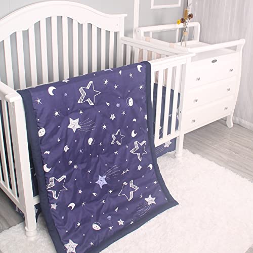 Navy Starry Night 3 Piece Crib Bedding Set, Cozy Comforter Fitted Sheet Crib Skirt, 3 Piece Crib Set 28x52in 1 Product: Belsden 3 Piece Crib Bedding Set for Baby Boys Girls, Classic Nursery Bedding Essential Including Comforter, Crib Sheet and Crib Skirt, Ultra Soft Cozy, Star Navy