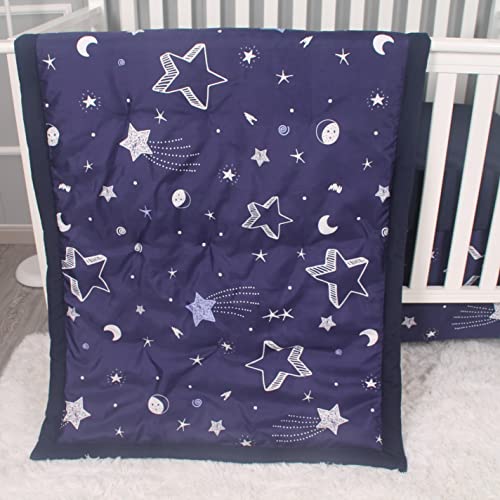 Navy Starry Night 3 Piece Crib Bedding Set, Cozy Comforter Fitted Sheet Crib Skirt, 3 Piece Crib Set 28x52in 6 Product: Belsden 3 Piece Crib Bedding Set for Baby Boys Girls, Classic Nursery Bedding Essential Including Comforter, Crib Sheet and Crib Skirt, Ultra Soft Cozy, Star Navy