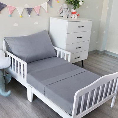 Product: Biloban 3-Piece Toddler Sheet Set Microfiber, Toddler Bedding Set Includes Crib Mattress Sheet, Flat Sheet and Envelope Pillowcase, Silky Soft, Breathable and Lightweight, Grey