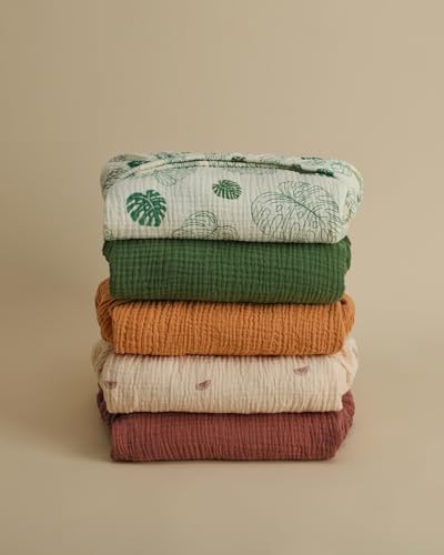 Muslin Cotton Crib Sheets, Breathable Baby Nursery Bedding 2 Pack, Boho Woodland Patterns, 28x52in 3 Product: Blissful Diary Muslin Crib Sheets for Girl Boy, Boho Neutral Soft Cotton Baby Sheet for 52''x28'' Standard Crib Mattress, 2 Pack(Monstera&Dark Green)