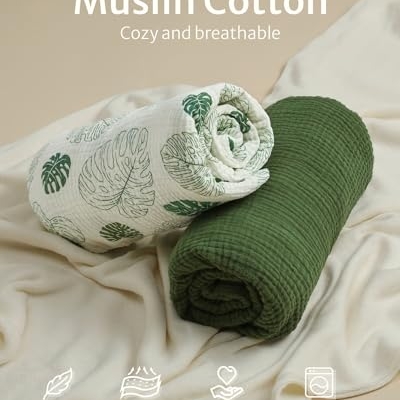Muslin Cotton Crib Sheets, Breathable Baby Nursery Bedding 2 Pack, Boho Woodland Patterns, 28x52in 9 Product: Blissful Diary Muslin Crib Sheets for Girl Boy, Boho Neutral Soft Cotton Baby Sheet for 52''x28'' Standard Crib Mattress, 2 Pack(Monstera&Dark Green)
