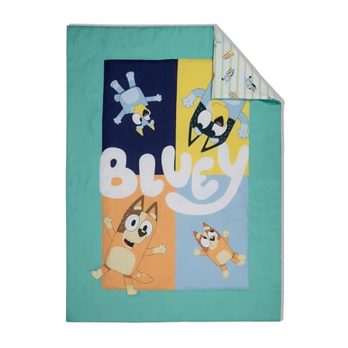 Bluey Toddler Bed Set, 4 Piece Comforter Sheets Reversible Pillowcase, Boys Girls, 58in x 42in 2 Product: Bluey 4 Piece Toddler Bedding Set – Includes Comforter, Sheet Set – Fitted Top Sheet Reversible Pillowcase for Boys or Girls Bed, Blue