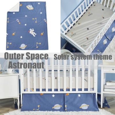Product: Brandream 100% Cotton Crib Bedding Set for Baby Boys Space Nursery Collections 6 Pieces Astronaut's Journey to The Stars Adventurous Theme with Rocket Planet Blue Multi-Color