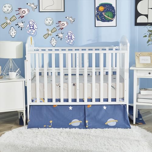 Product: Brandream 100% Cotton Crib Bedding Set for Baby Boys Space Nursery Collections 6 Pieces Astronaut's Journey to The Stars Adventurous Theme with Rocket Planet Blue Multi-Color