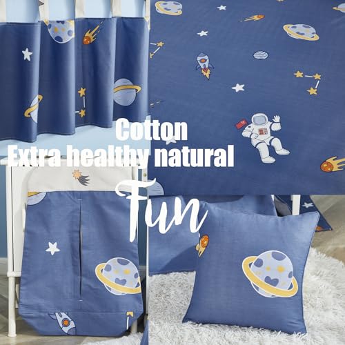 Product: Brandream 100% Cotton Crib Bedding Set for Baby Boys Space Nursery Collections 6 Pieces Astronaut's Journey to The Stars Adventurous Theme with Rocket Planet Blue Multi-Color