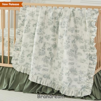 Vintage French Country Toile Crib Bedding Set, 100% Cotton Floral Nursery, Ruffled Comforter Fitted Sheet Skirt, 2 Pack, 32.5cm 16 Product: Brandream 2 Packs Crib Bedding Set 100% Cotton Vintage French Country Toile Floral Print Nursery Bedding Collection
