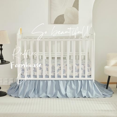 Vintage French Country Toile Crib Bedding Set, 100% Cotton Floral Nursery, Ruffled Comforter Fitted Sheet Skirt, 2 Pack, 32.5cm 13 Product: Brandream 2 Packs Crib Bedding Set 100% Cotton Vintage French Country Toile Floral Print Nursery Bedding Collection