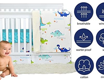 Product: Brandream 3 Piece Baby Crib Bedding Set for Boys - 100% Cotton - Newborn, Infant & Toddler Nursery Bed Set Decor with Fitted Crib Sheet, Dust Ruffle, Crib Comforter - Dinosaur Dreams
