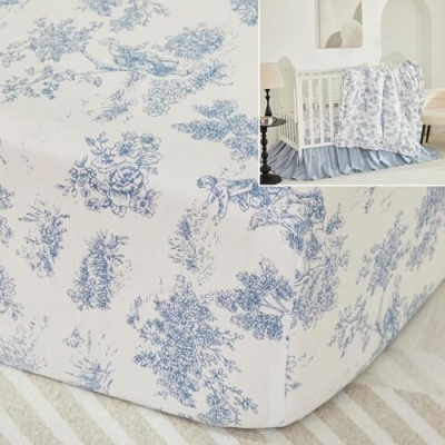 Product: Brandream 4-Piece Crib Bed Sheet & Crib Bedding Set 100% Cotton French Country Toile Baby Nursery Bedding Set