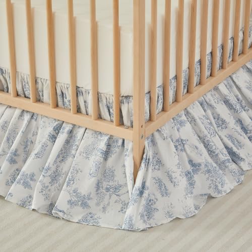 Product: Brandream 4-Piece Crib Bed Skirt & Crib Bedding Set 100% Cotton French Country Toile Boho Bohemian Neutral Blue Farmhouse Chic Ruffles Skirt
