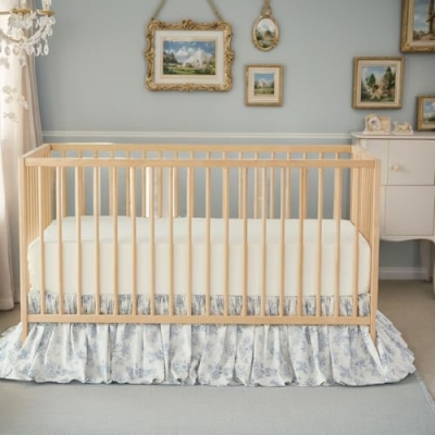 Product: Brandream 4-Piece Crib Bed Skirt & Crib Bedding Set 100% Cotton French Country Toile Boho Bohemian Neutral Blue Farmhouse Chic Ruffles Skirt